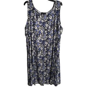 Perceptions Woman 3X Blue Floral Sleeveless Dress Plus Size Casual Midi